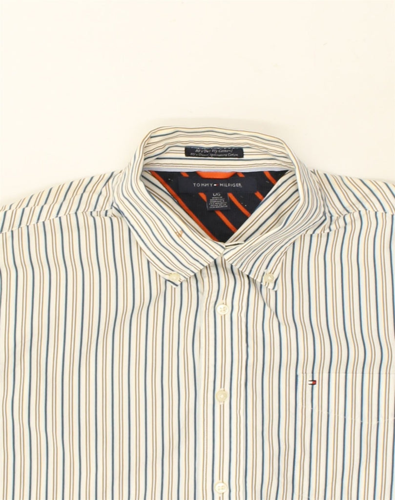 TOMMY HILFIGER Mens Shirt Large Off White Striped Cotton | Vintage Tommy Hilfiger | Thrift | Second-Hand Tommy Hilfiger | Used Clothing | Messina Hembry 