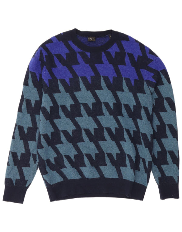 Paul Smith Womens Boat Neck Jumper Sweater UK 14 Medium Navy Blue Geometric