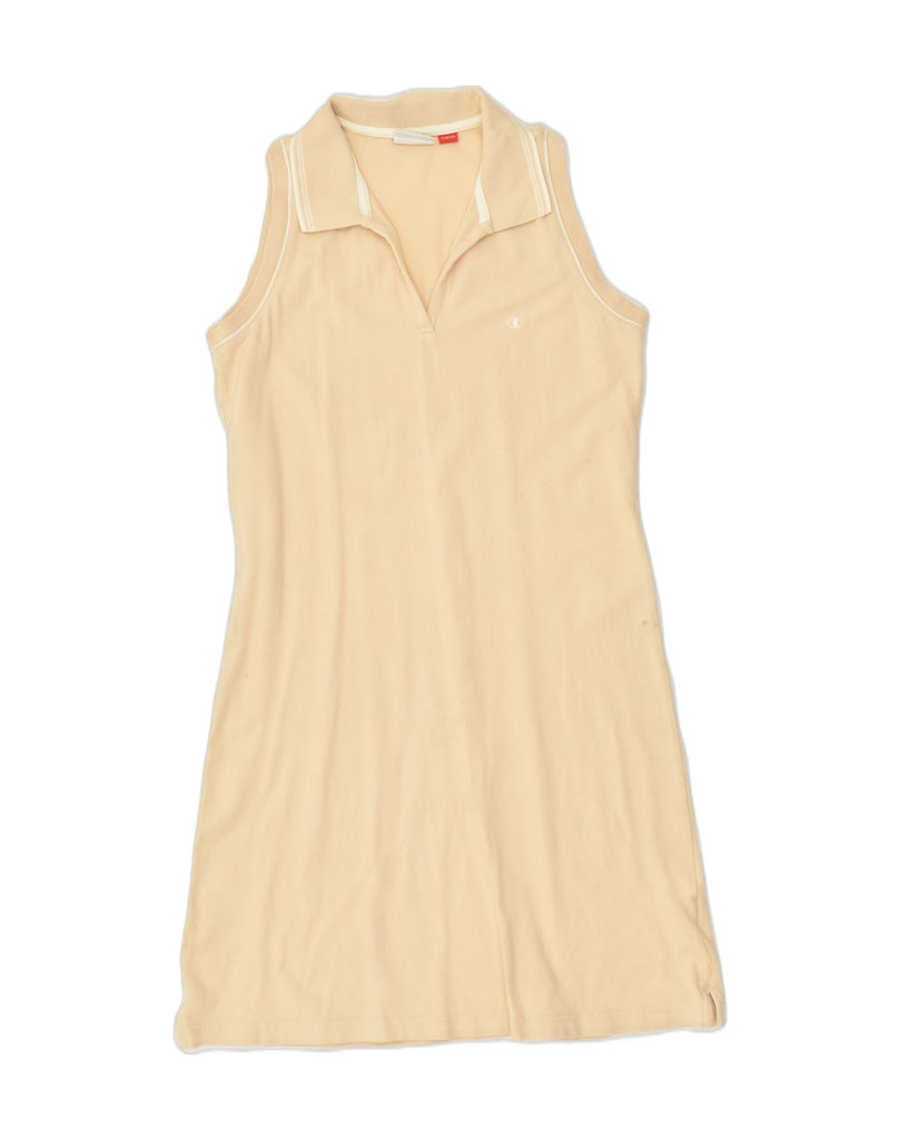 CHAMPION Womens Sleeveless Polo Dress UK 14 Large Beige Cotton | Vintage Champion | Thrift | Second-Hand Champion | Used Clothing | Messina Hembry 