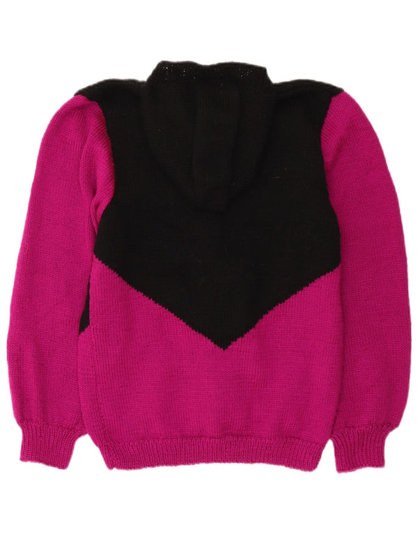 Vintage Womens Hooded Cardigan Sweater UK 14 Medium Black Colourblock