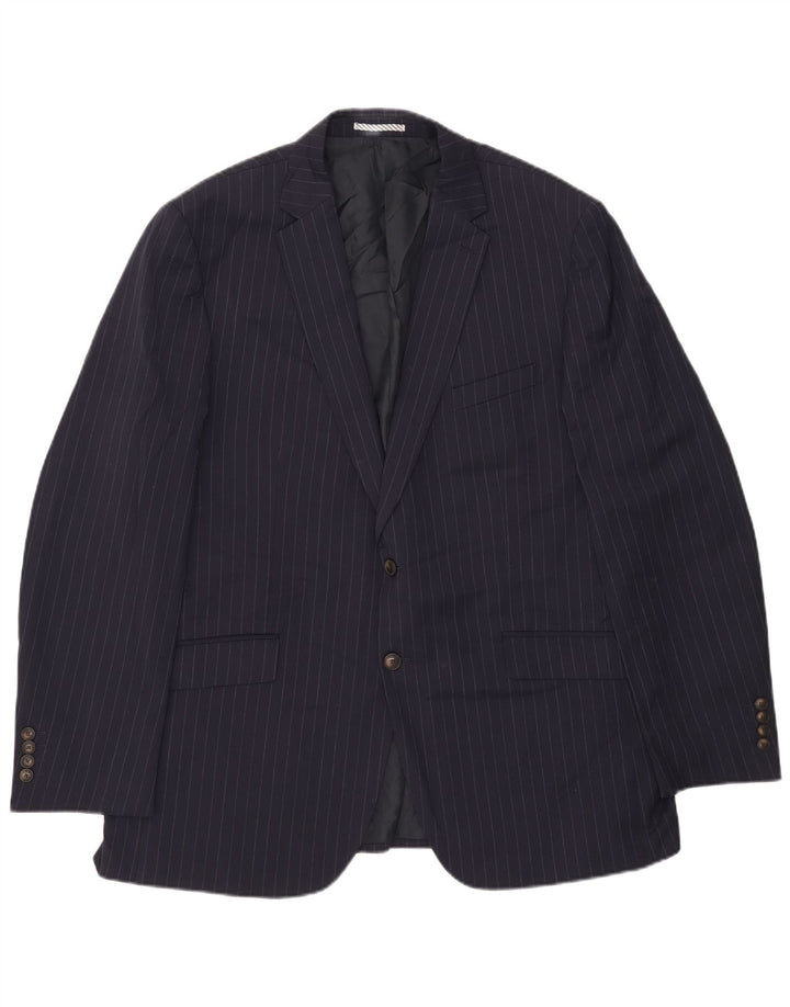 Marks & Spencer Mens Longline Blazer Jacket UK 46 3XL Navy Blue Pinstripe