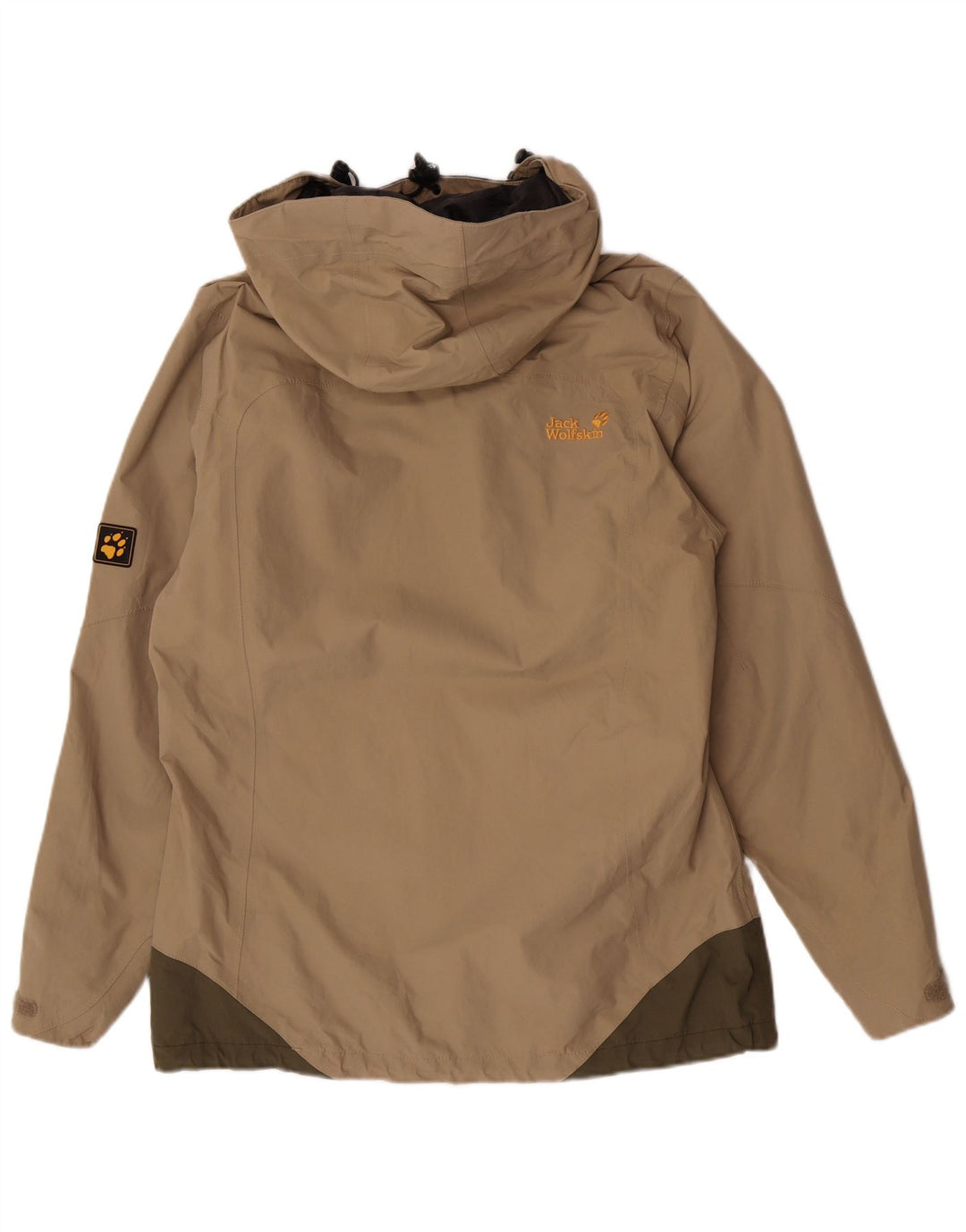 Jack Wolfskin Womens Hooded Rain Jacket UK 12/14 Medium Beige Colourblock