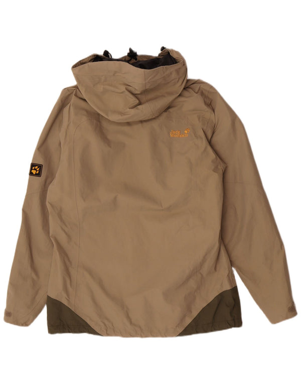 Jack Wolfskin Womens Hooded Rain Jacket UK 12/14 Medium Beige Colourblock
