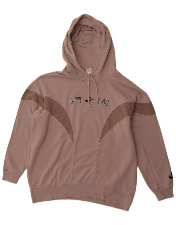NIKE Mens Loose Fit Graphic Hoodie Jumper Small Brown Colourblock Cotton