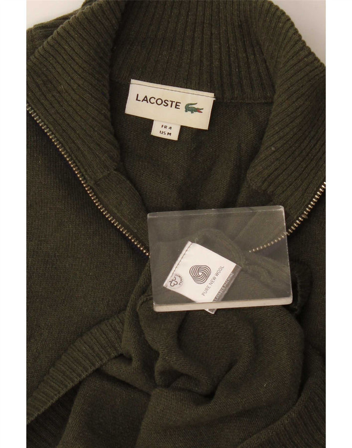 Lacoste Mens Zip Neck Jumper Sweater Size 4 Medium Khaki New Wool