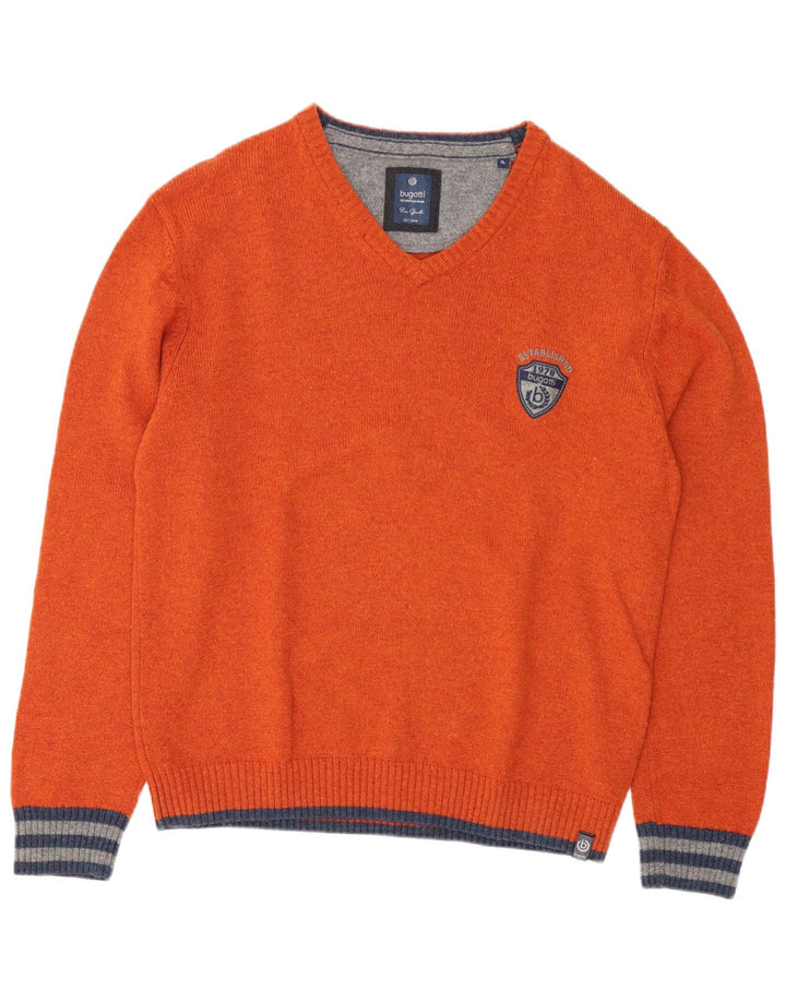 Bugatti Mens V-Neck Jumper Sweater XL Orange Lambswool
