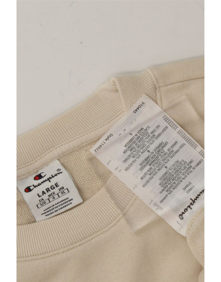 CHAMPION Mens Graphic Sweatshirt Jumper Large Beige Cotton Vintage Champion and Second-Hand Champion from Messina Hembry 