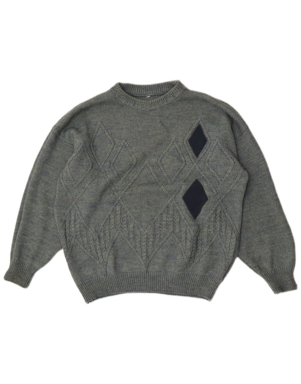 Vintage Mens Boat Neck Jumper Sweater XL Green Argyle/Diamond