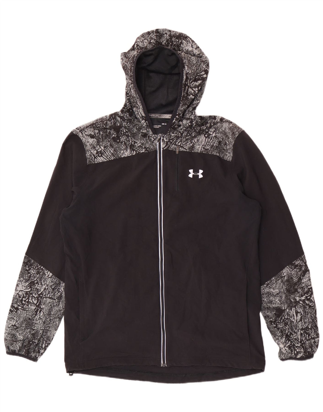 Under Armour Mens Running Hooded Tracksuit Top Jacket Large Black Geometric