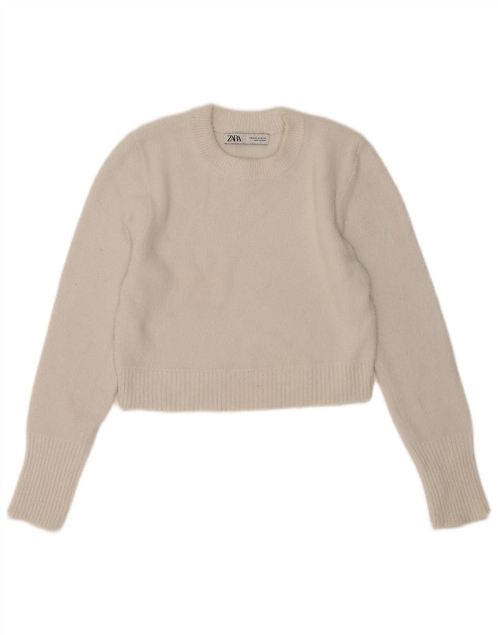 Zara Womens Crop Crew Neck Jumper Sweater UK 12 Medium White