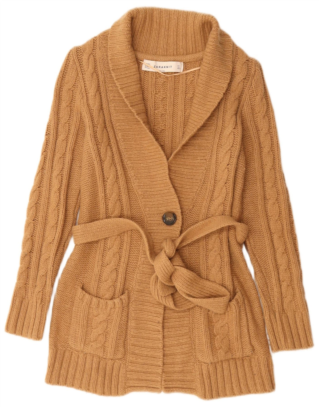 Zara Womens Cardigan Sweater UK 10 Small Brown Nylon