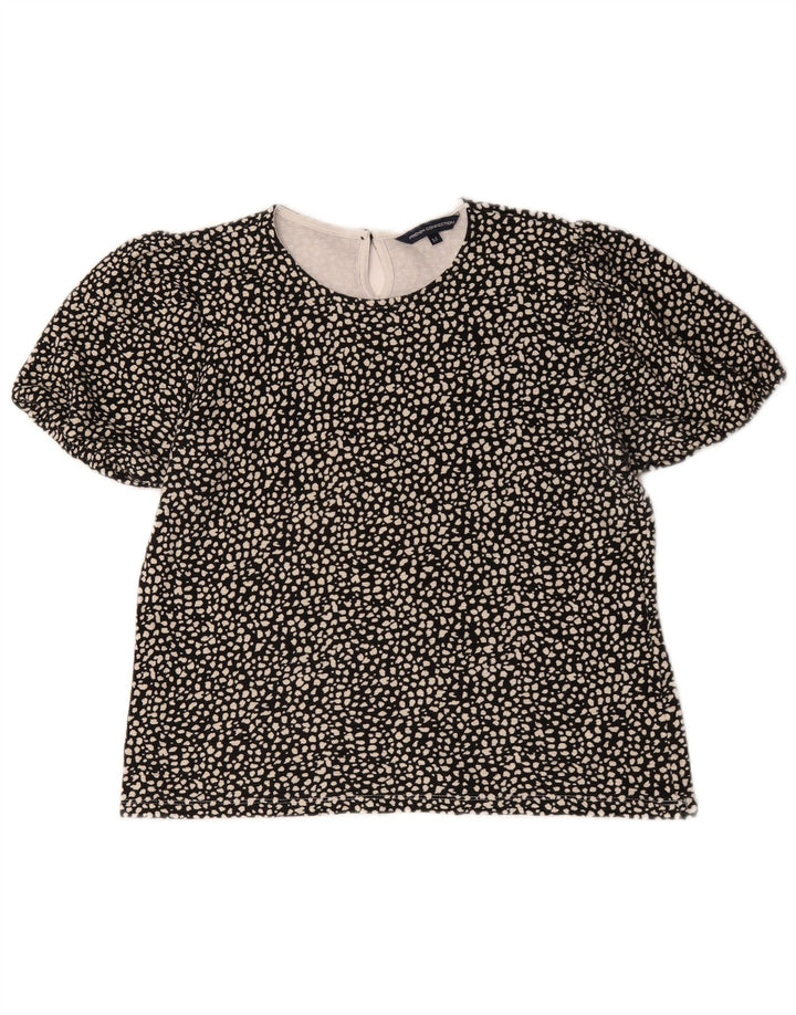 French Connection Womens Blouse Top UK 14 Medium Black Spotted Cotton