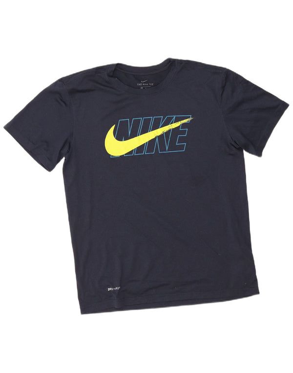 Nike Mens Dri Fit Graphic T-Shirt Top Medium Navy Blue Polyester