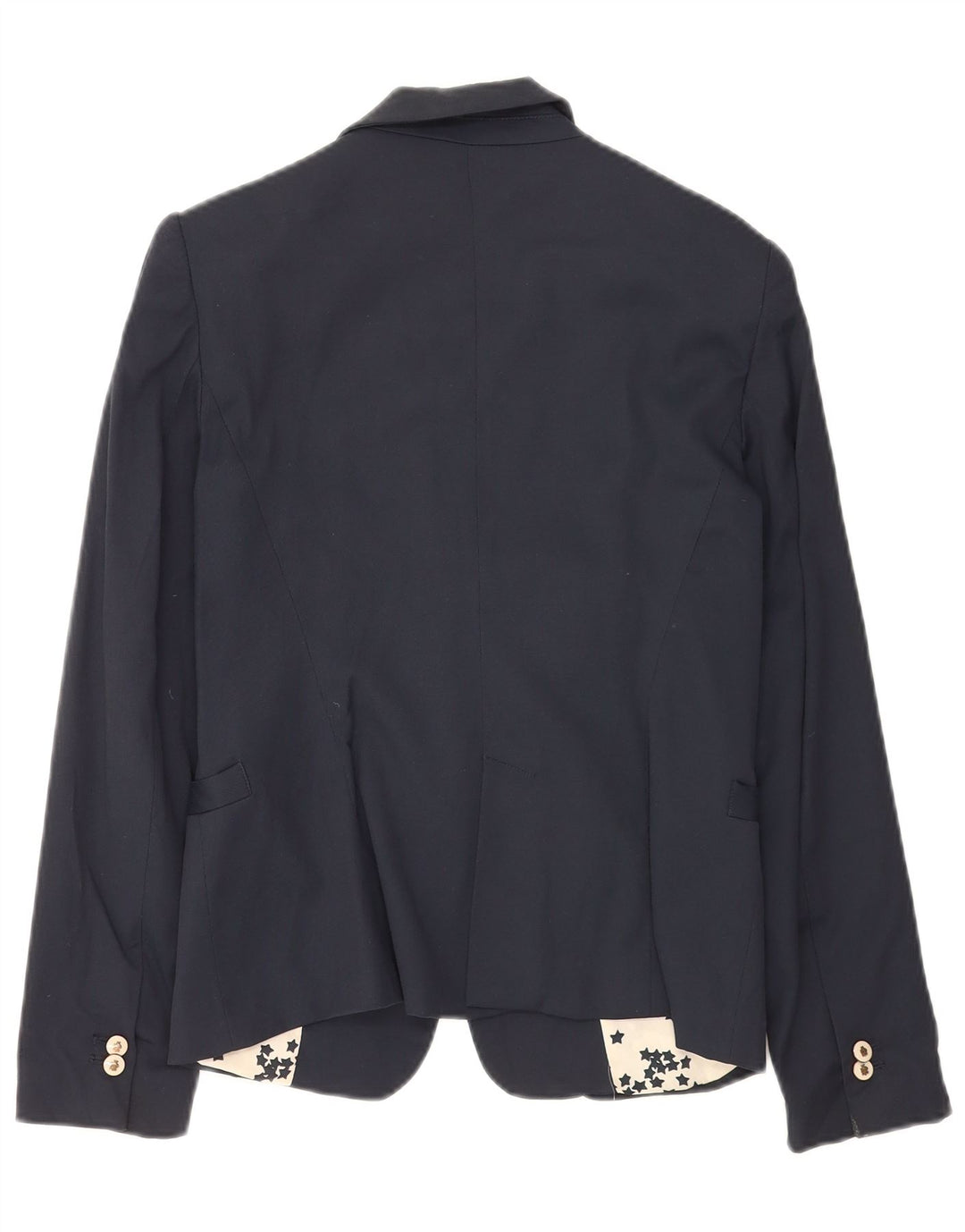 Zara Womens 1 Button Blazer Jacket UK 12 Medium Navy Blue Cotton
