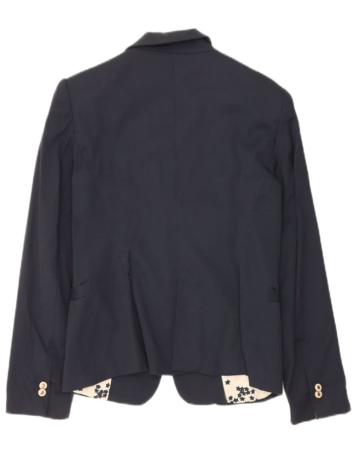 Zara Womens 1 Button Blazer Jacket UK 12 Medium Navy Blue Cotton
