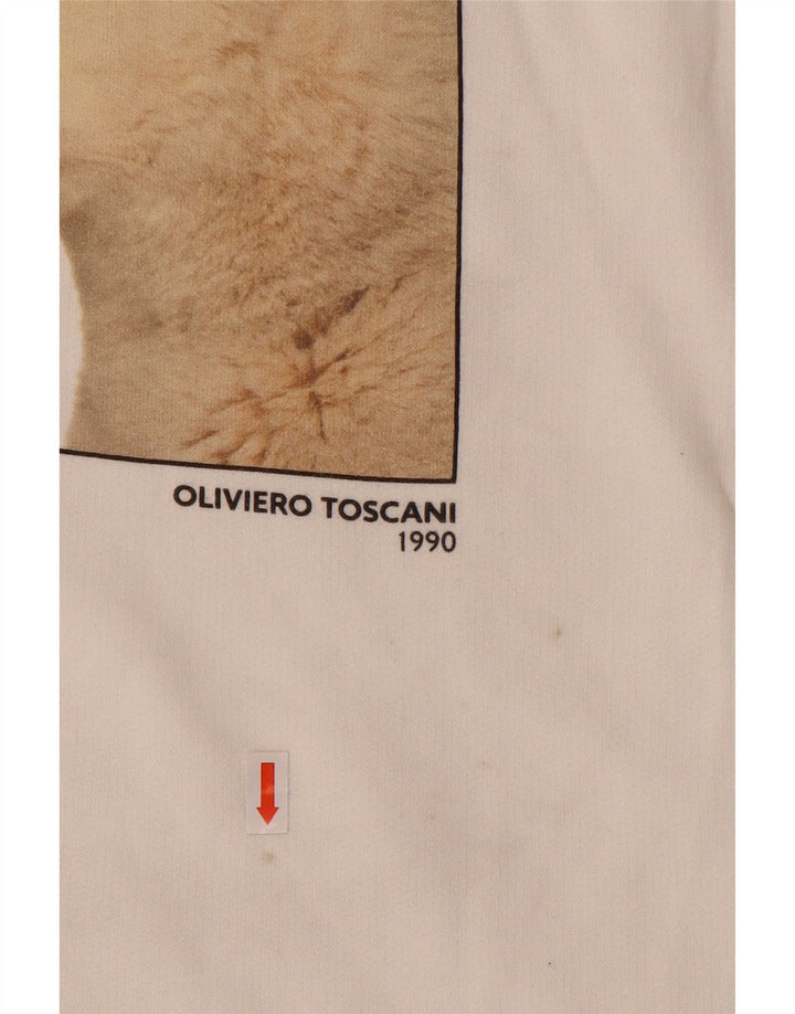 BENETTON Womens Graphic Hoodie Jumper UK 14 Medium Off White