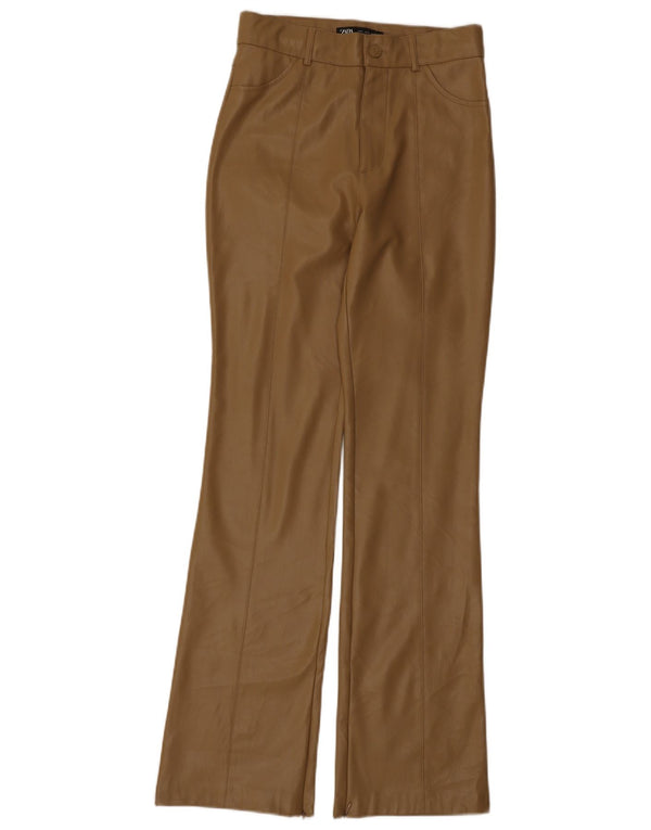 Zara Womens Bootcut Faux Leather Trousers Small W26 L32 Beige