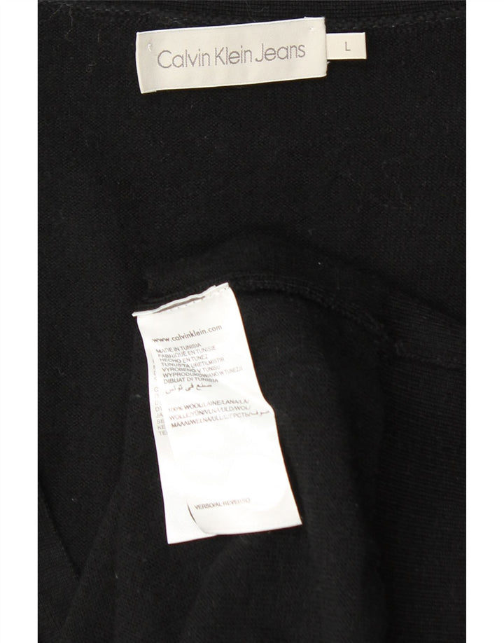 Calvin Klein Jeans Mens Cardigan Sweater Large Black Wool