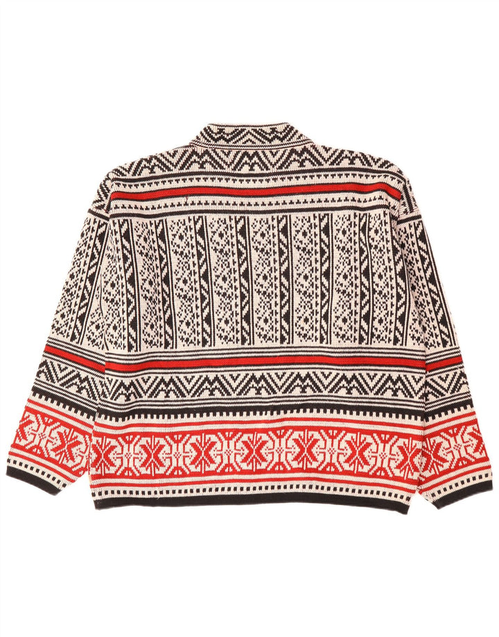 Vintage Mens Turtle Neck Jumper Sweater Large White Fair Isle Wool