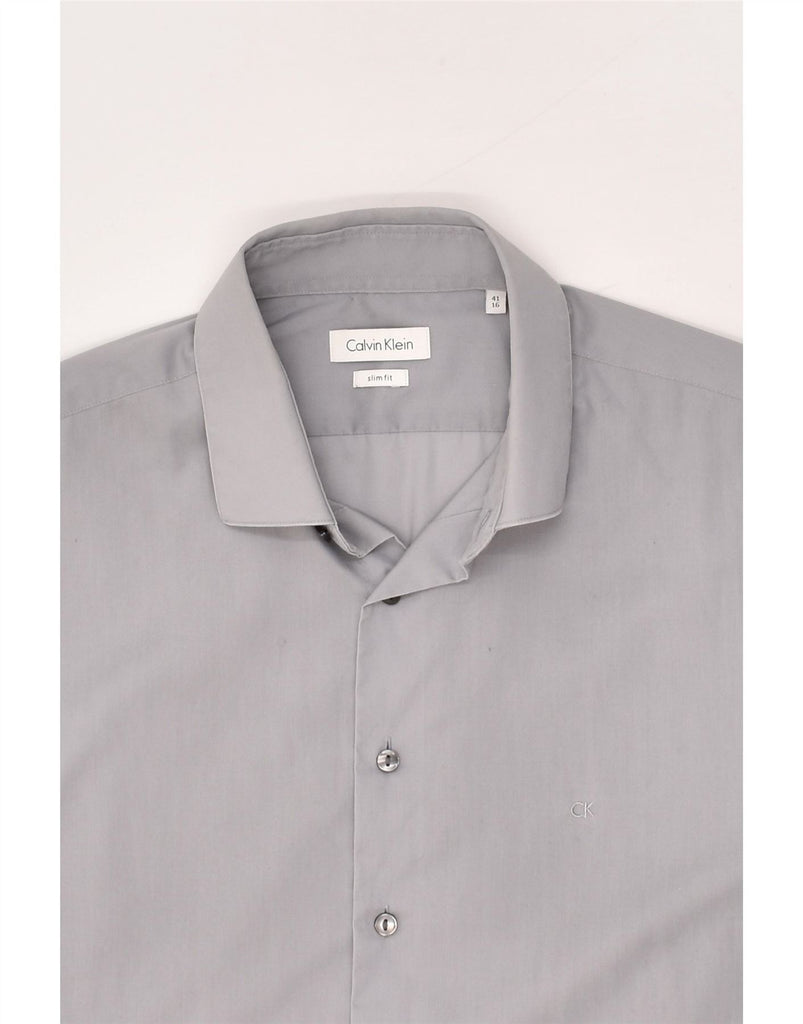 CALVIN KLEIN Mens Slim Fit Shirt Size 41 16 Large Grey Cotton Vintage Calvin Klein and Second-Hand Calvin Klein from Messina Hembry 