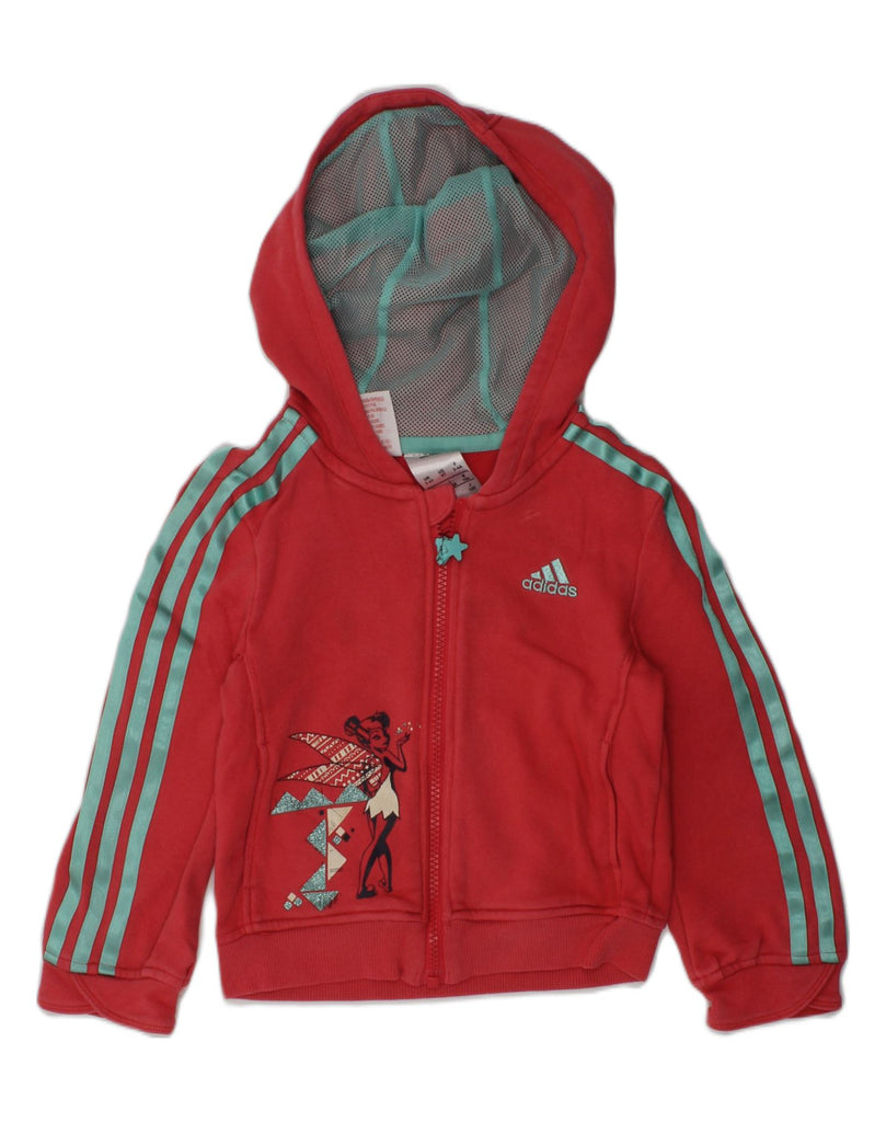 ADIDAS Girls Graphic Zip Hoodie Sweater 3-4 Years Red Cotton | Vintage Adidas | Thrift | Second-Hand Adidas | Used Clothing | Messina Hembry 