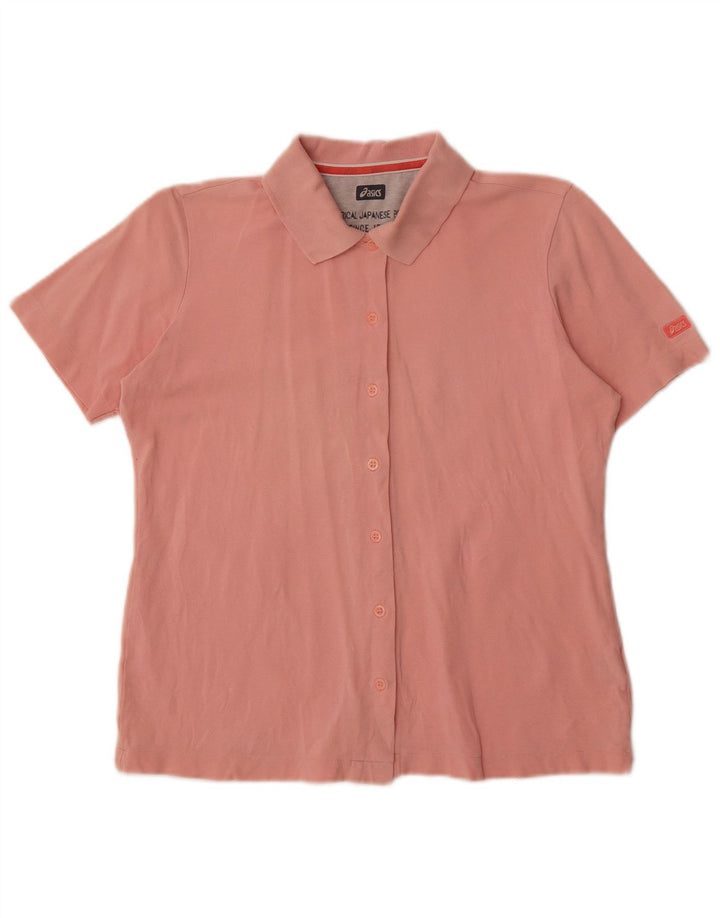 ASICS Womens Short Sleeve Shirt UK 14 Large Pink Cotton