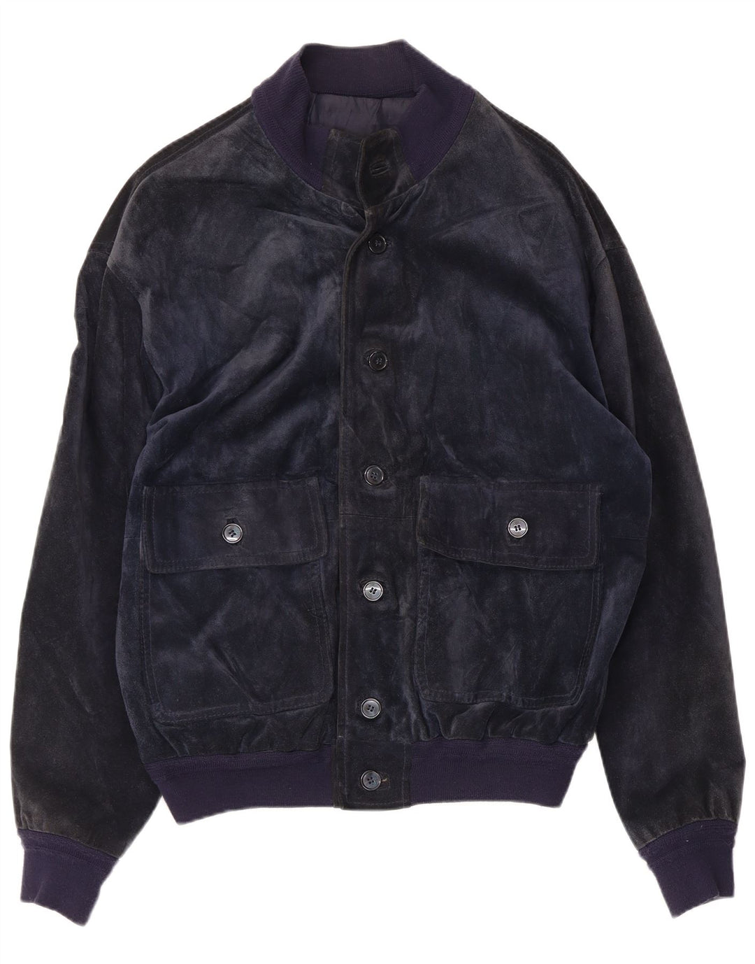 Bayside Mens Suede Bomber Jacket UK 40 Large Navy Blue Leather