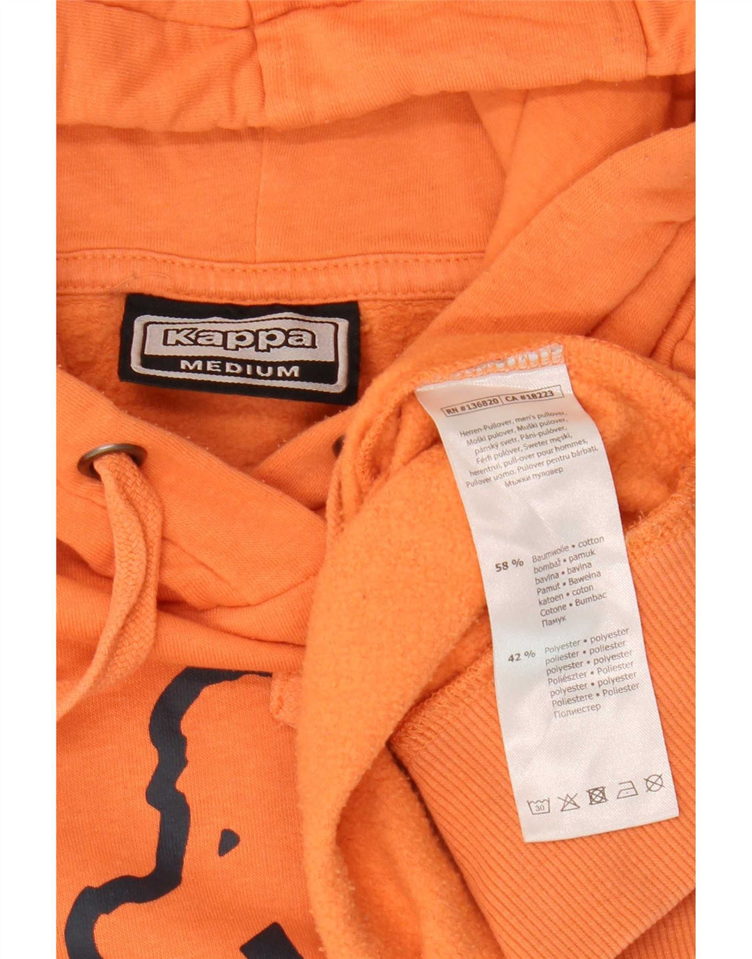 Kappa Mens Graphic Hoodie Jumper Medium Orange Cotton