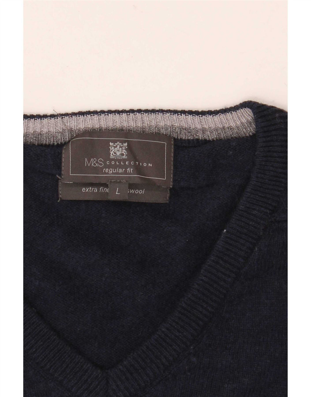 Marks & Spencer Mens Regular Fit V-Neck Jumper Sweater Large Navy Blue