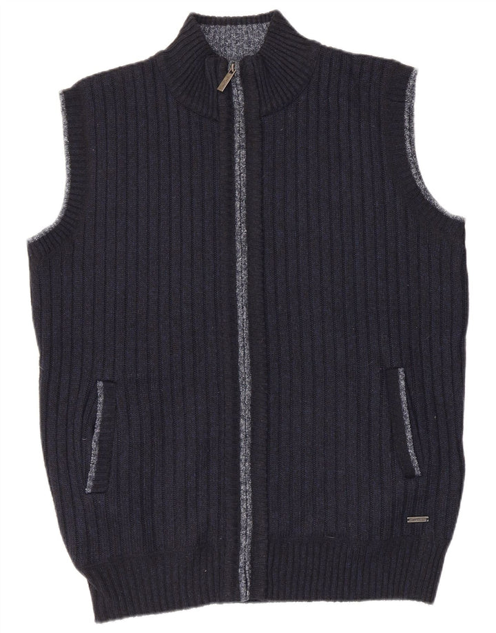 Pierre Cardin Mens Sleeveless Cardigan Sweater Medium Navy Blue Polyester