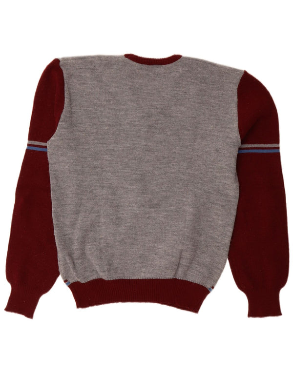 Vintage Womens V-Neck Jumper Sweater UK 18 XL Grey Colourblock Polyacrylic