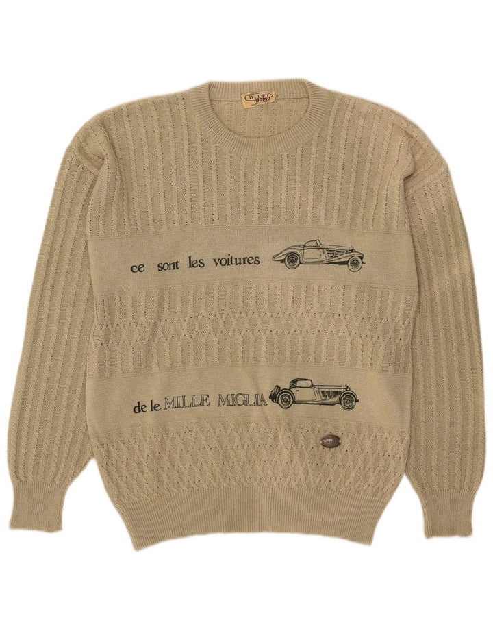Biffi Mens Graphic Crew Neck Jumper Sweater Large Beige