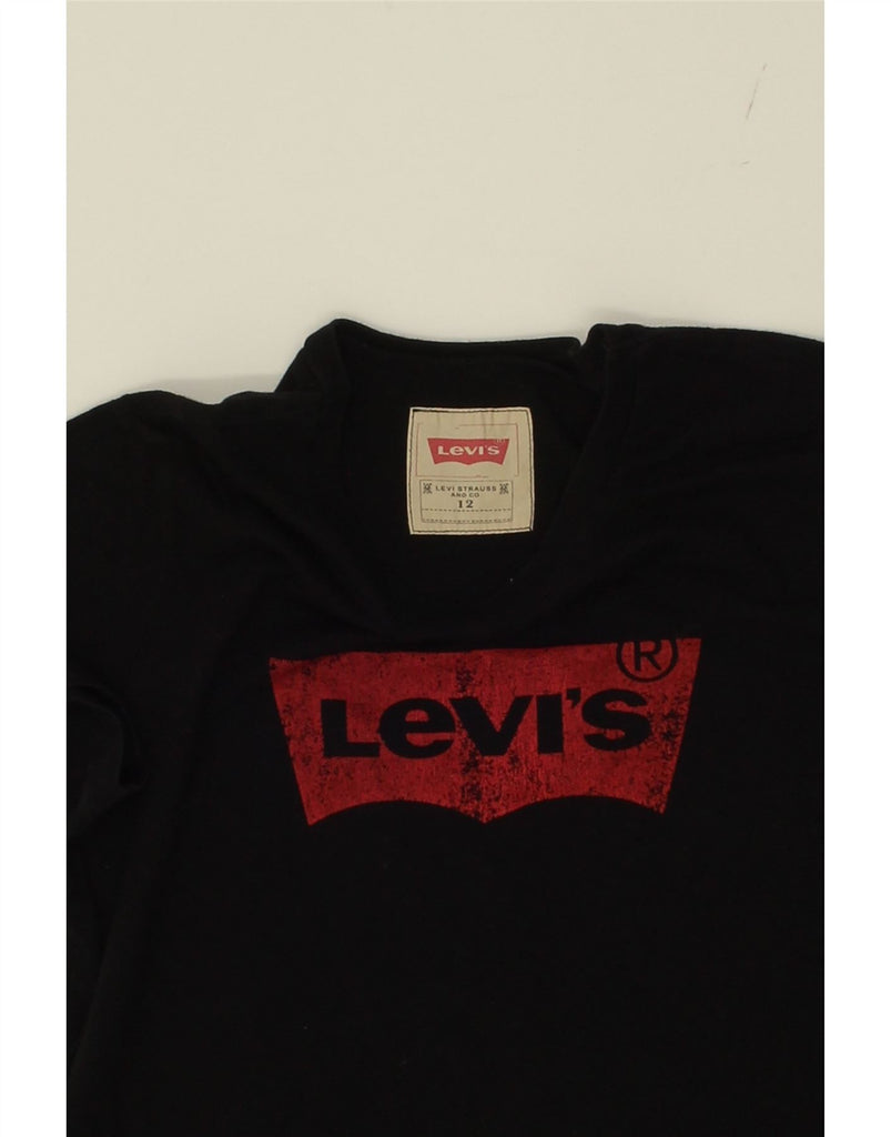 LEVI'S Girls Graphic T-Shirt Top 11-12 Years Black Vintage Levi's and Second-Hand Levi's from Messina Hembry 