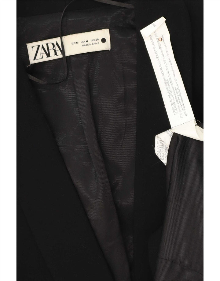 Zara Womens 1 Button Blazer Jacket UK 12 Medium Black Polyester