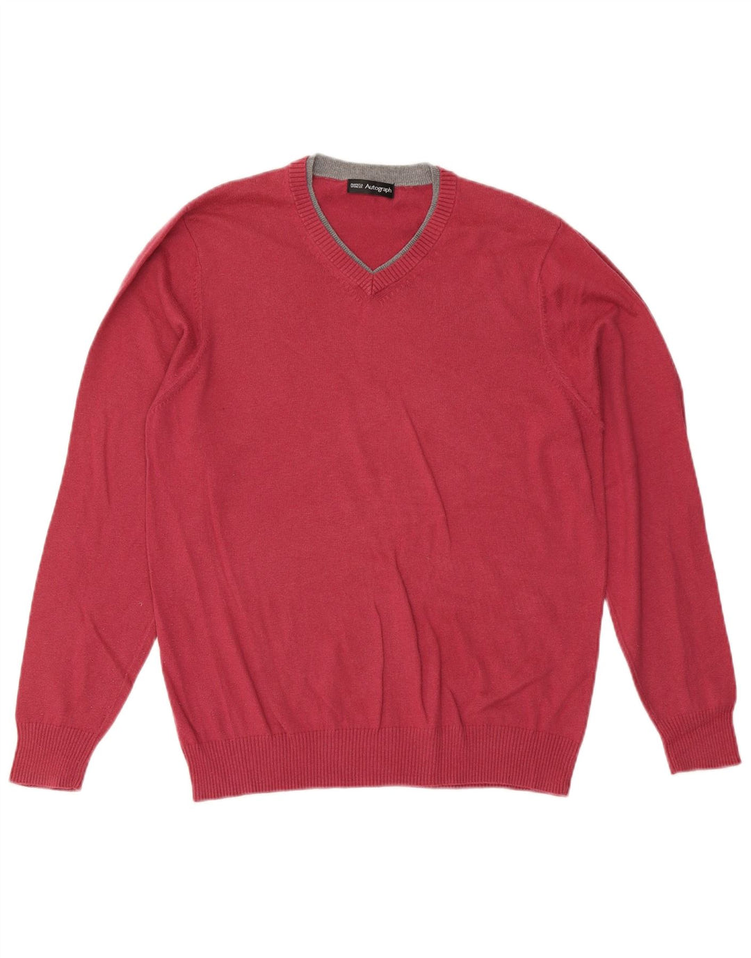 Marks & Spencer Mens Autograph V-Neck Jumper Sweater Medium Burgundy Cotton