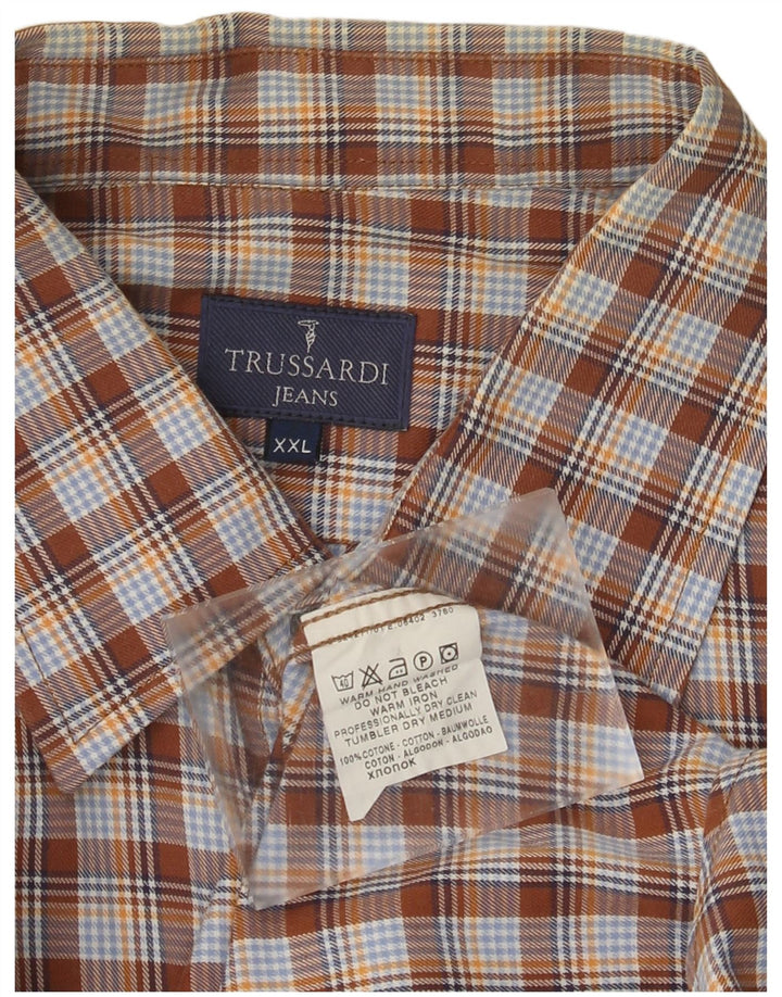 Trussardi Jeans Mens Shirt 2XL Brown Check Cotton