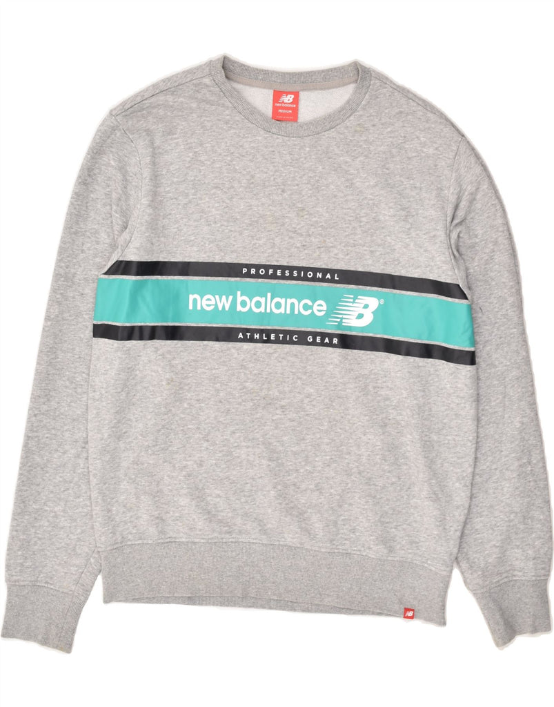 NEW BALANCE Mens Graphic Hoodie Jumper Medium Grey | Vintage New Balance | Thrift | Second-Hand New Balance | Used Clothing | Messina Hembry 