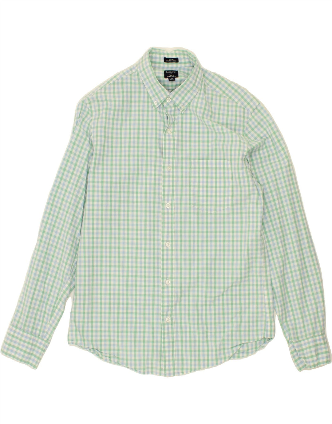 J. CREW Mens Flex Washed Slim Shirt Medium Green Gingham Cotton Vintage J. Crew and Second-Hand J. Crew from Messina Hembry 