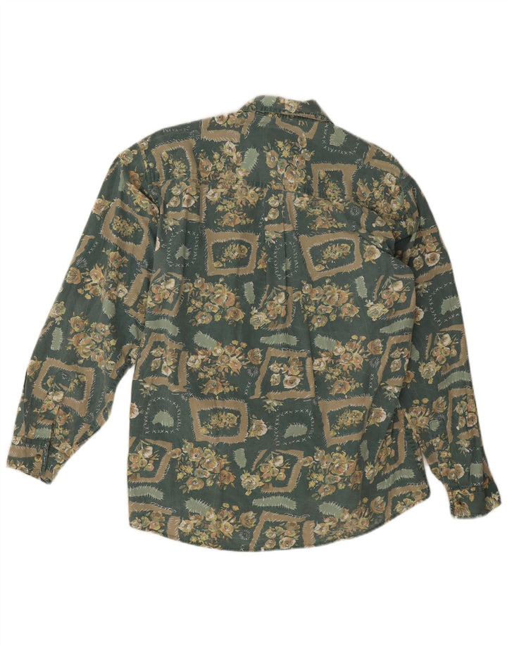 Vintage Mens Shirt Medium Green Floral Cotton