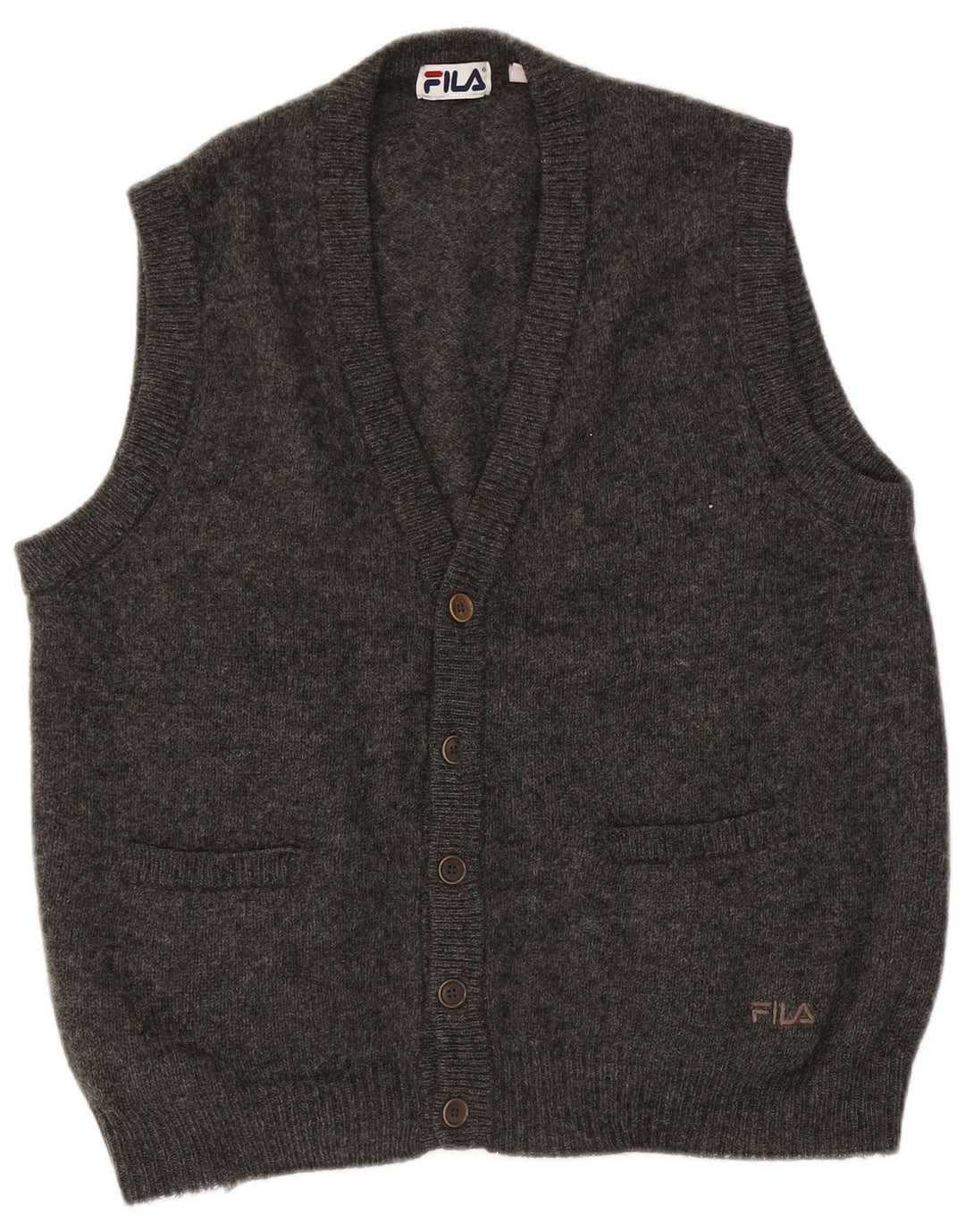 Fila Mens Sleeveless Cardigan Sweater Medium Grey Wool