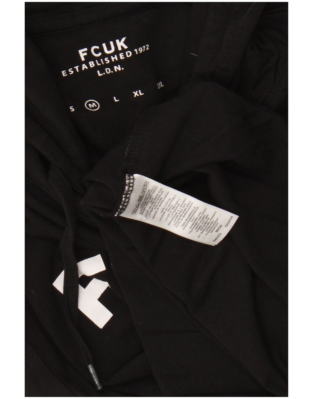 Fcuk Mens Hooded Graphic Top Long Sleeve Medium Black Cotton