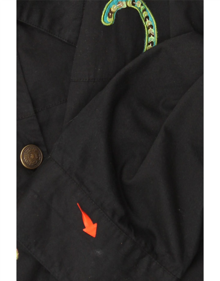 INDIGO MOON Womens Oversized Bomber Jacket UK 22 3XL Black Butterfly