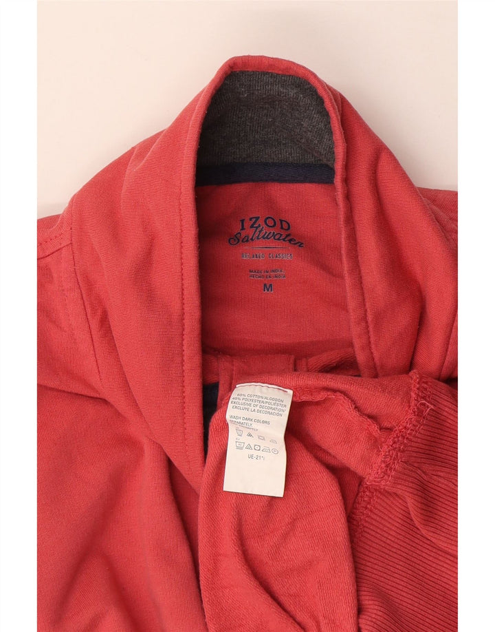 Izod Mens Button Neck Sweatshirt Jumper Medium Red Cotton
