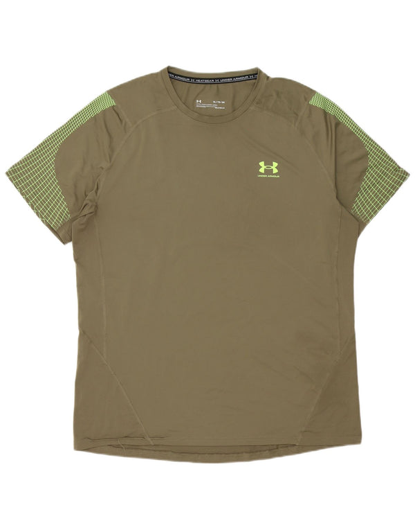 Under Armour Mens Heat Gear T-Shirt Top XL Khaki Geometric