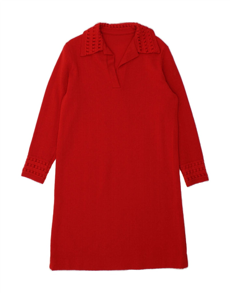 VINTAGE Womens Long Sleeve Jumper Dress UK 12 Medium Red Vintage Vintage and Second-Hand Vintage from Messina Hembry 