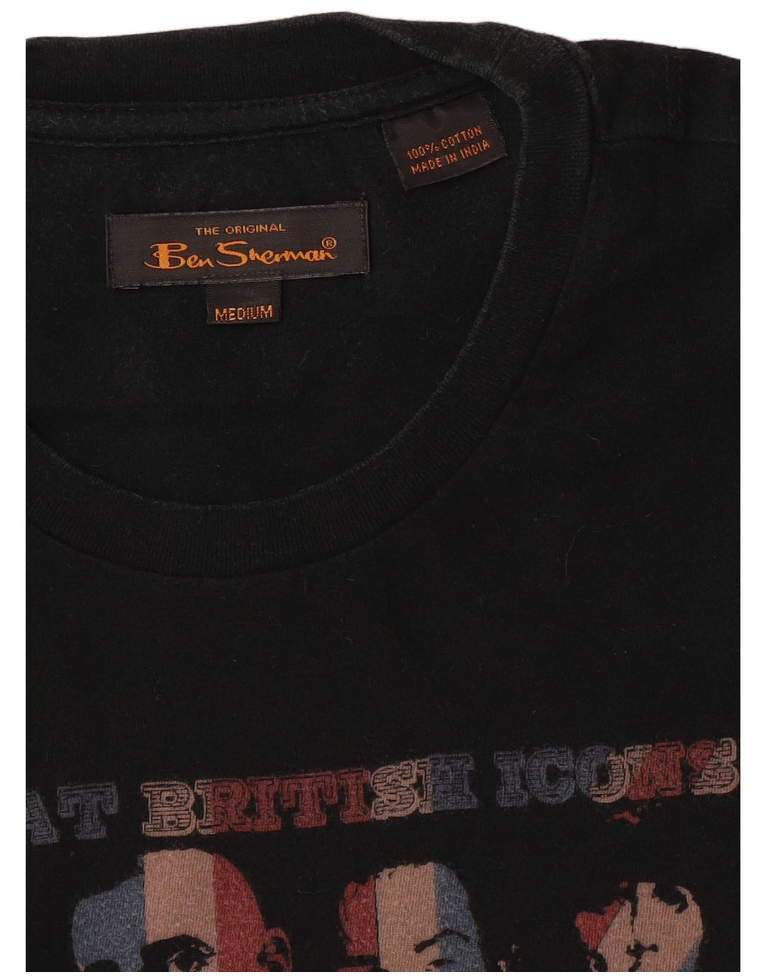 Ben Sherman Mens Graphic T-Shirt Top Medium Black Cotton