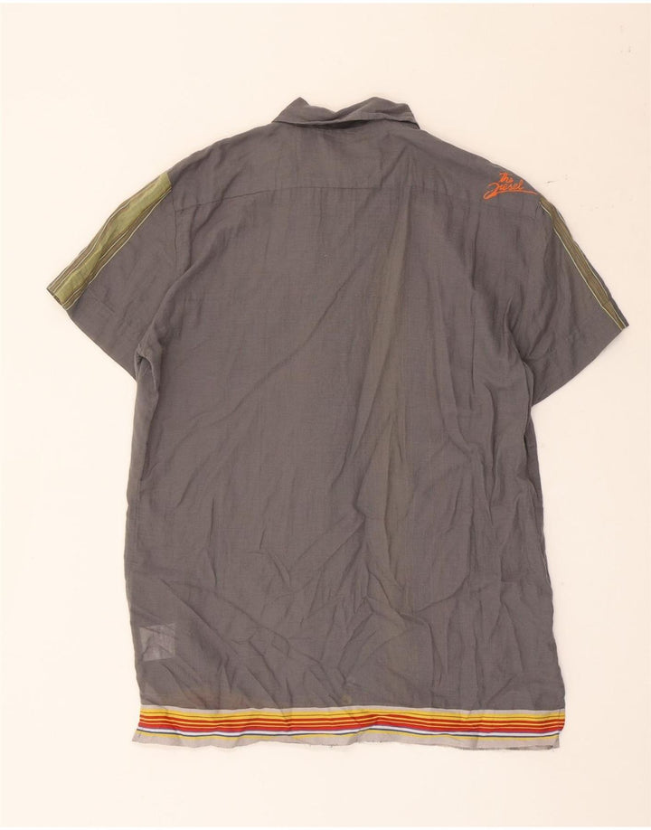 Diesel Mens Short Sleeve Shirt Medium Grey Striped Cotton