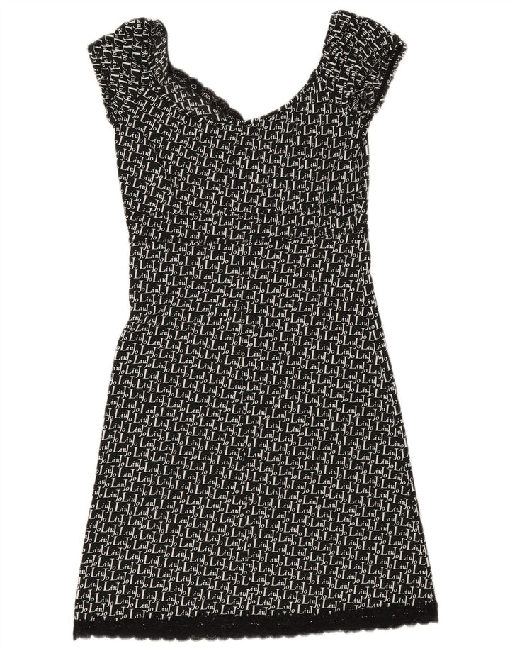 Liu Jo Womens A-Line Dress IT 42 Medium Black Geometric Polyester