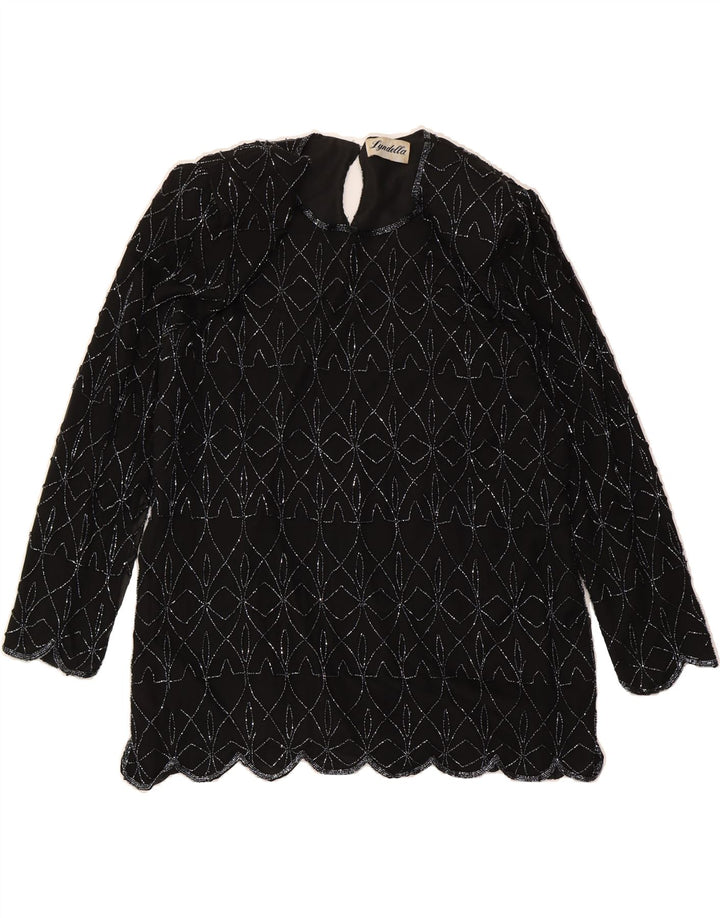 VINTAGE Womens Evening 3/4 Sleeve Blouse Top UK 18 XL Black Polyester Vintage Vintage and Second-Hand Vintage from Messina Hembry 