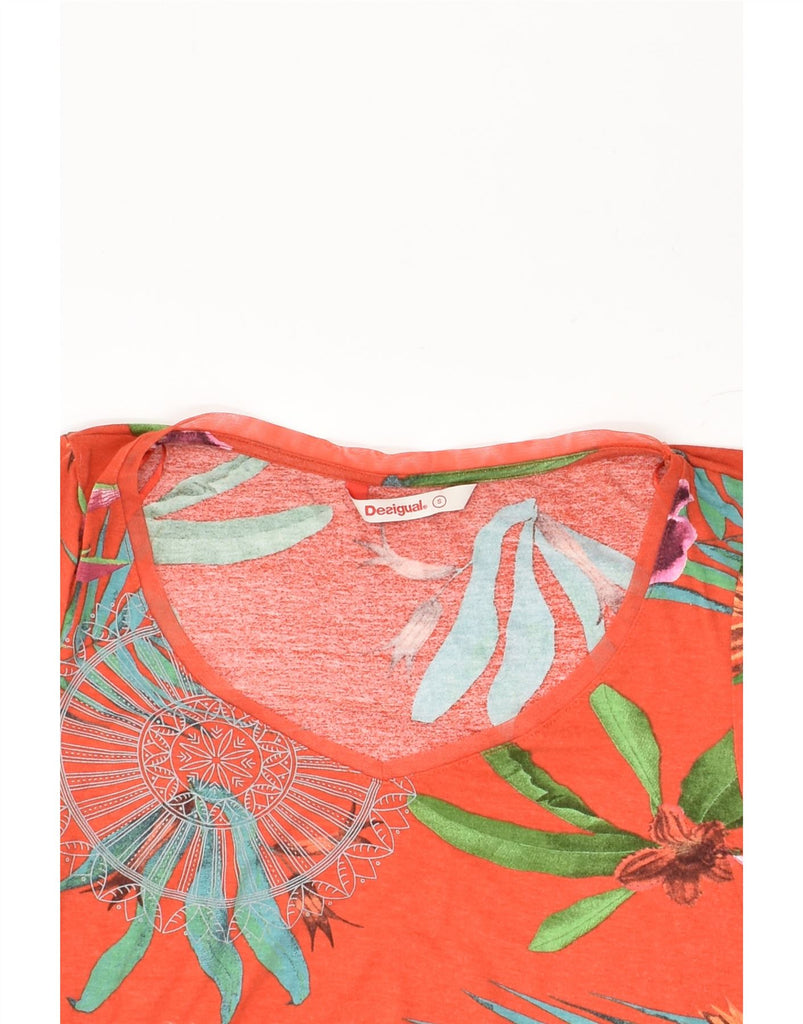 DESIGUAL Womens Asymmetric Blouse Top UK 8 Small Orange Floral Viscose | Vintage Desigual | Thrift | Second-Hand Desigual | Used Clothing | Messina Hembry 